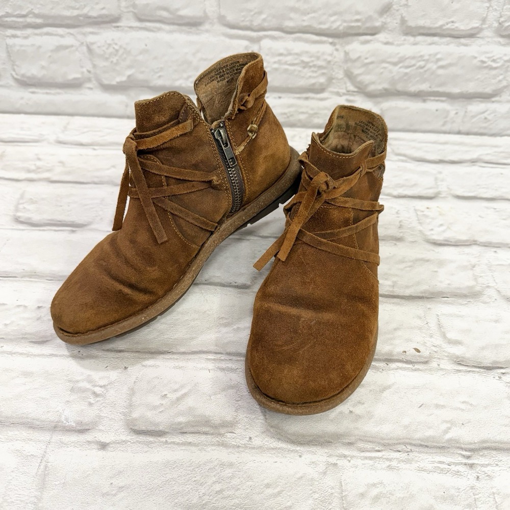 Born Womens Tarkiln Brown Suede Leather Ankle Boot Sz 8 Tan Distressed Weathered